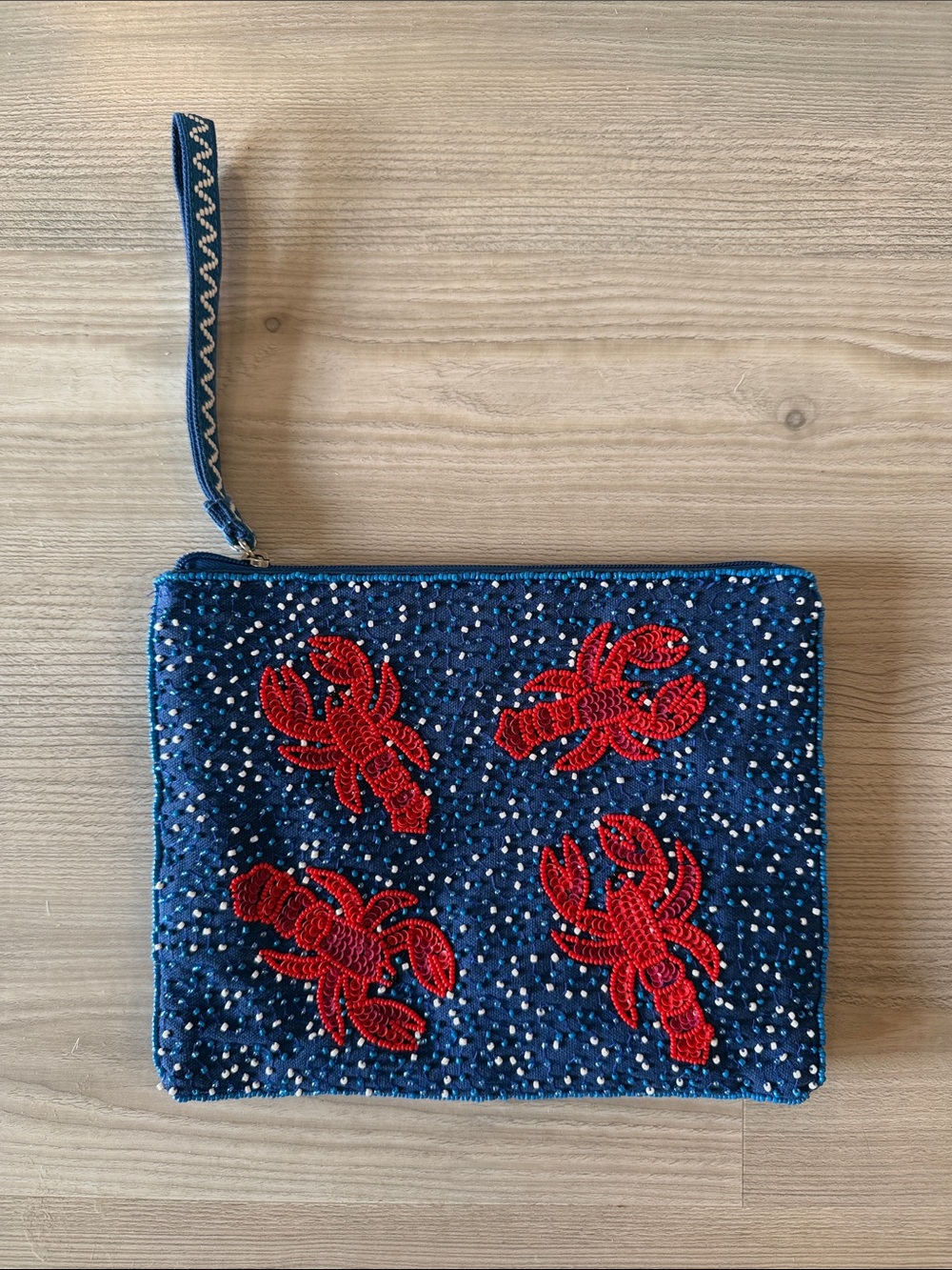 America & Beyond Beaded Navy Wristlet with Red Lobster Embroidery